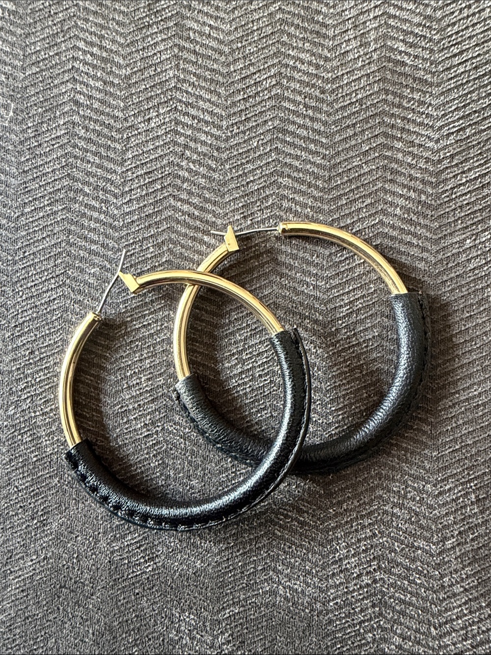 Kenneth Cole Gold and Black Hoop Earrings - Wrapped Leather-Style Accent